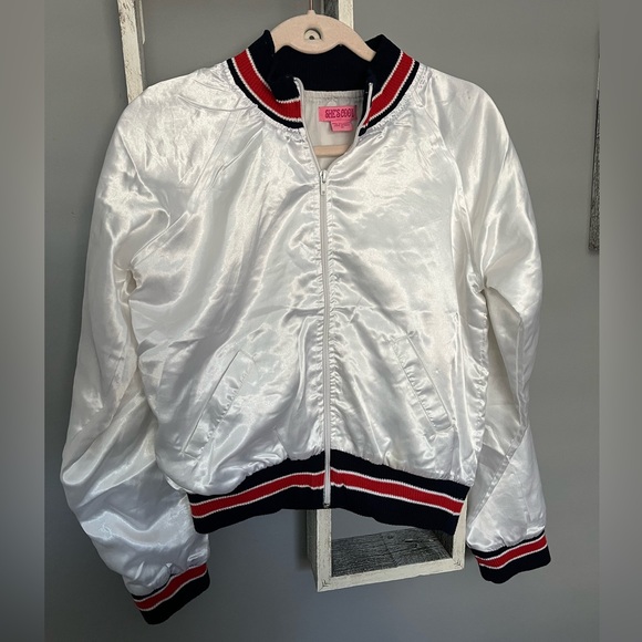 Brandy Melville Varsity Bomber Jacket, Color - White, Size - Medium - Picture 1 of 4